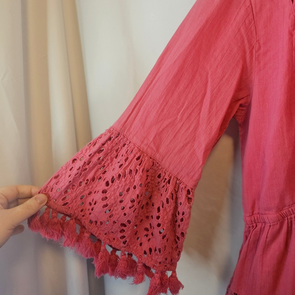 Sundance Pink Cotton Eyelet Lace‎ Tassel Boho Mini Dress Womens XS Rose - Picture 3 of 7